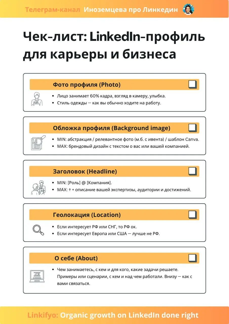 Чек-лист Линкедин-профиля | Сетка — социальная сеть от hh.ru