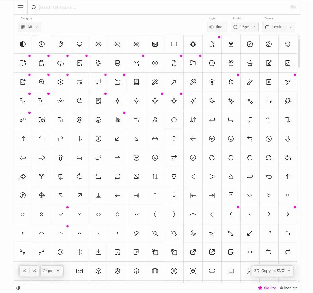 Central icon system. Набор из более чем 1600 минималистичных иконок. На сайте можно выбрать толщину линий, угол скругления и версию с заливкой. Есть сортировка по категориям.
#Инструменты 👀 | Сетка — социальная сеть от hh.ru