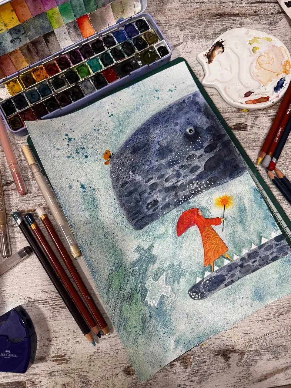 Мы сегодня рисовали.
Ива делала все одновременно: рисовала, сочиняла песню про то как мы рисуем, танцевала.
По словам Иванны – это картина смелости | Сетка — социальная сеть от hh.ru