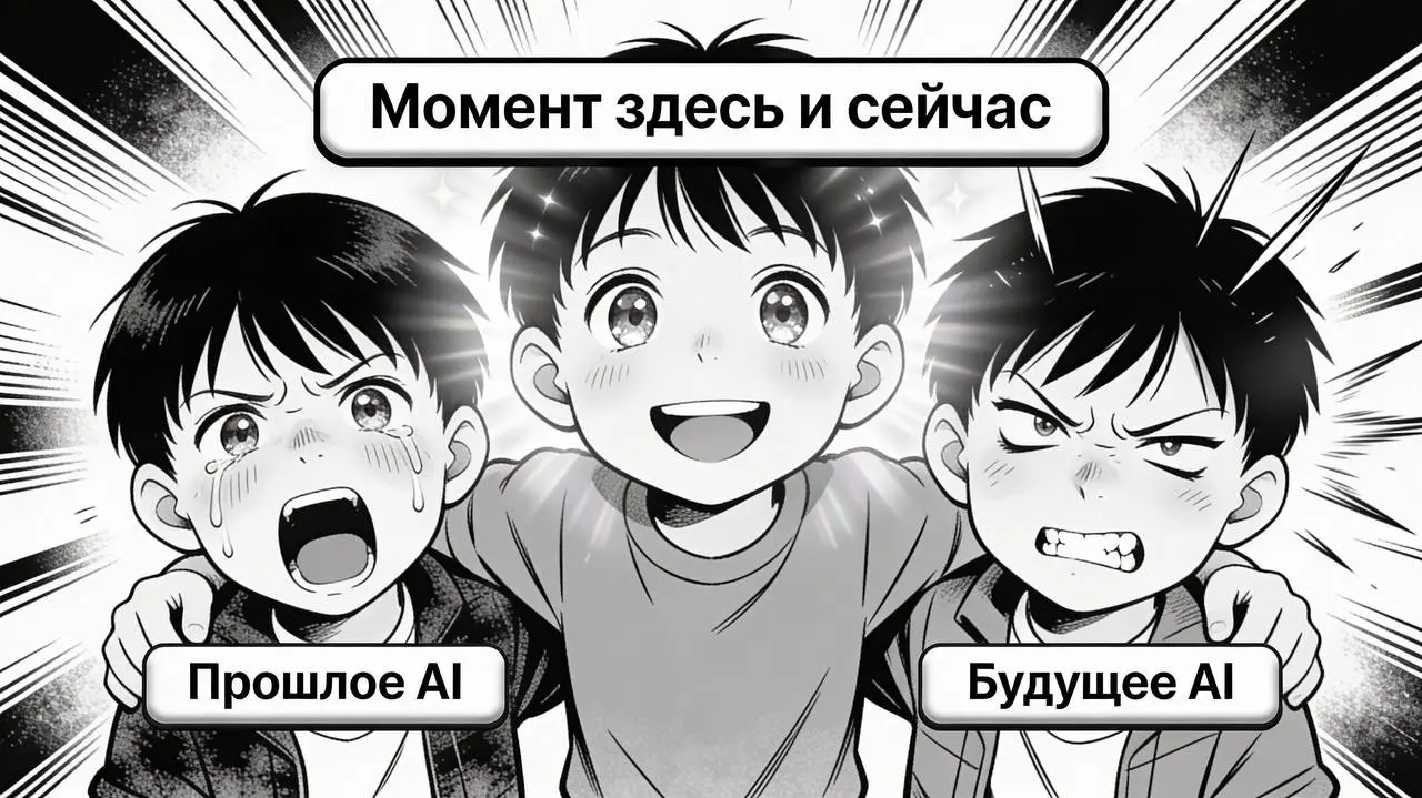 Ослепленные хайпом!
🍊 Рубрика: Воскресная манга
Сгенерировано через ИИ
👍 Главное помнить - как раньше «не было» и понимать, как «дальше будет»
И не радоваться пустому хайпу 😎
Бустануть ⬆️
#ДубовсковПс... | Сетка — социальная сеть от hh.ru