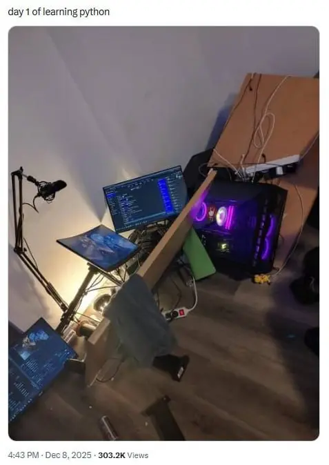 day 1 of learning python
Тяжкая жизнь начинающих, начало.
Это ещё не дошли до "делай 200 откликов в день, чтобы получить хотя бы 1 просмотр резюме".
#хих | Сетка — социальная сеть от hh.ru