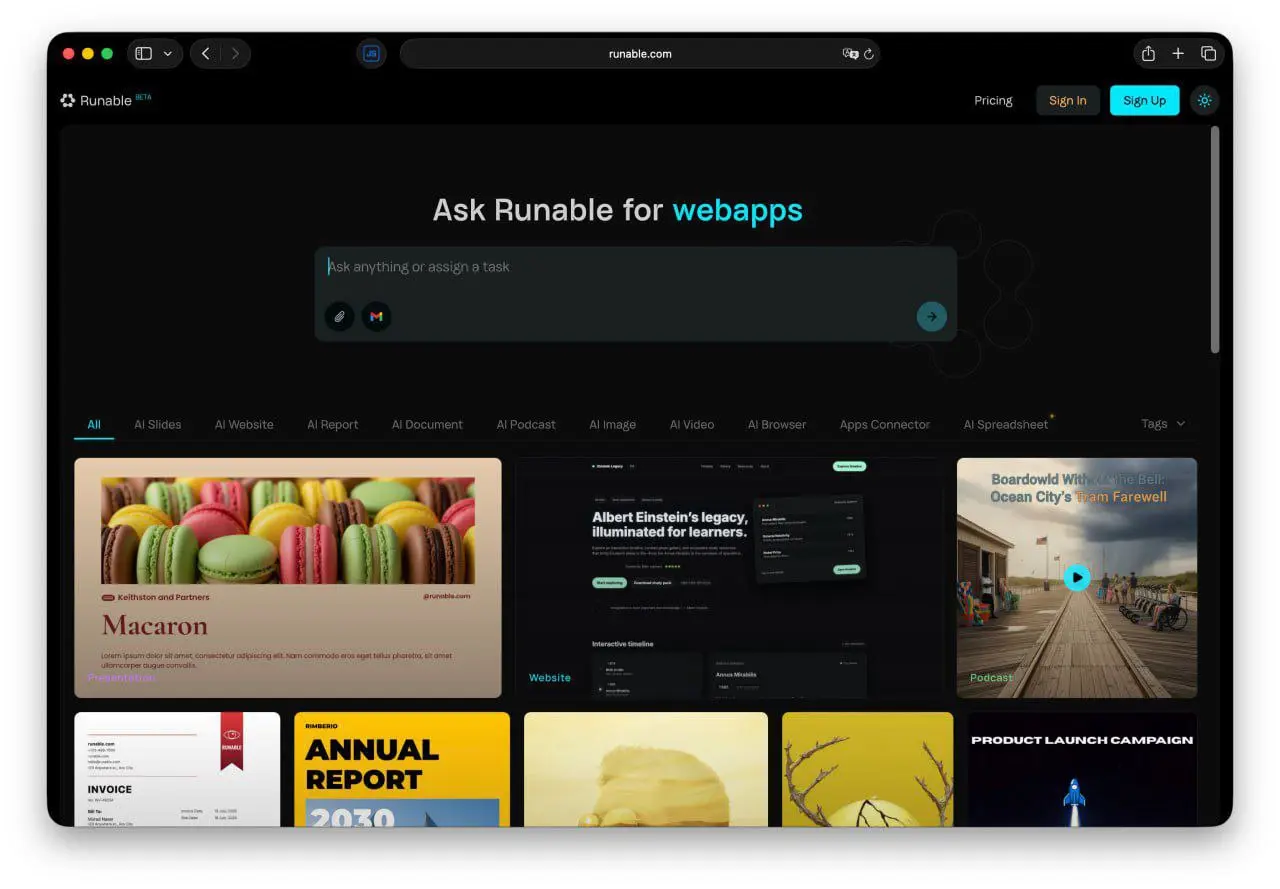 ИИ В ОДНОМ МЕСТЕ ДЛЯ ВСЕГО
Runable — агент сам выбирает, какую ИИ-модель использовать (Veo 3.1 для видео, FLUX | Сетка — социальная сеть от hh.ru