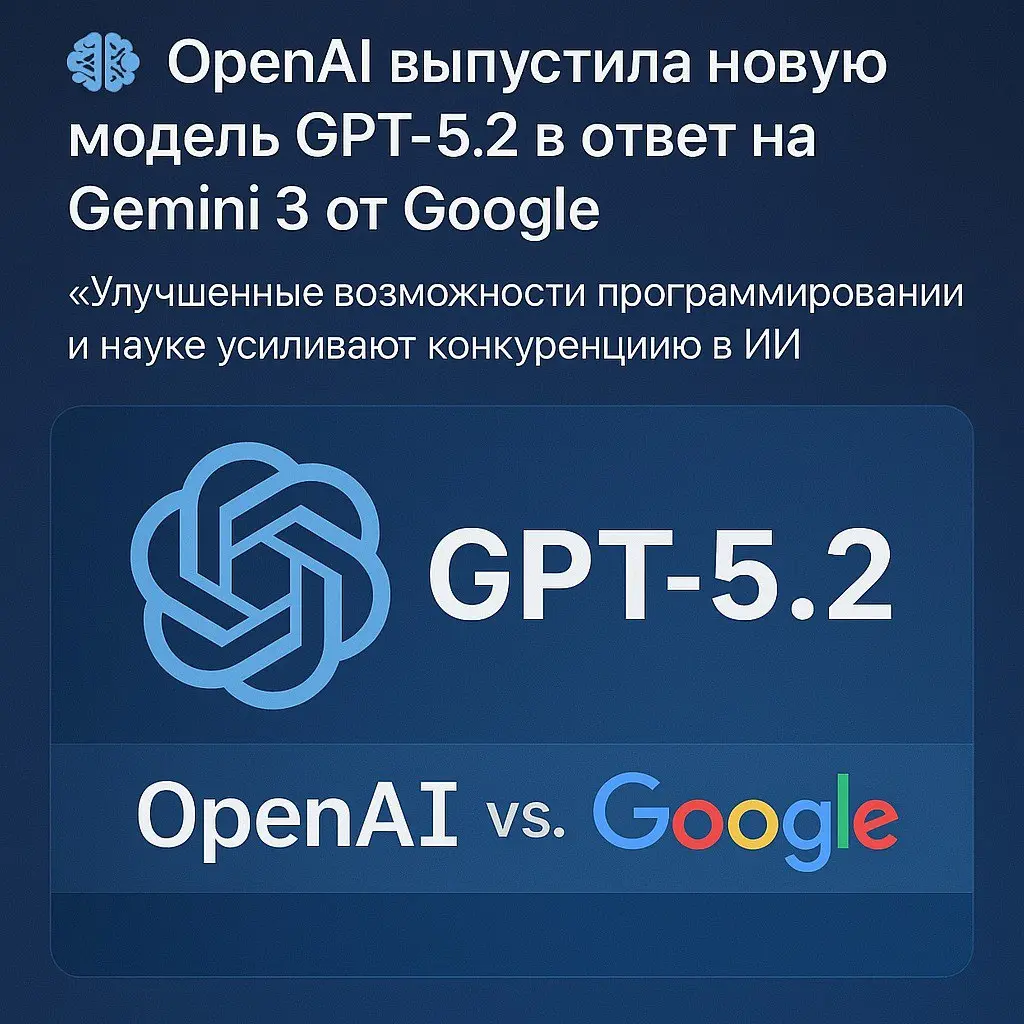 🧠 OpenAI выпустила новую модель GPT-5.2 в ответ на Gemini 3 от Google
«Улучшенные возможности в программировании и науке усиливают конкуренцию в ИИ»
OpenAI представила GPT-5 | Сетка — социальная сеть от hh.ru