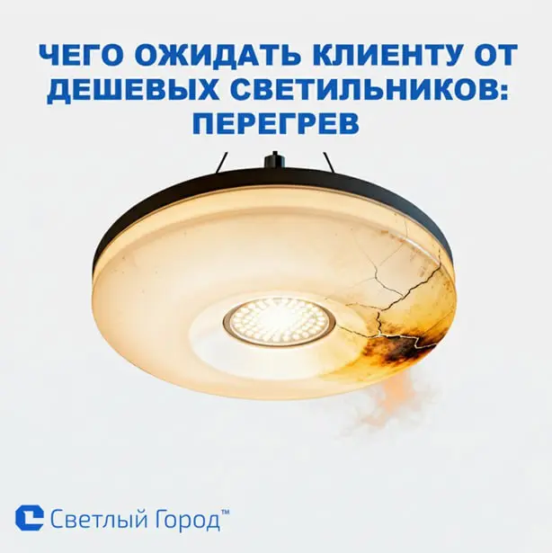 Перегрев, потеря яркости и выход из строя
Продолжаем разбирать проблемы, с которыми сталкиваются покупатели бюджетных светильников, когда пытаются сэкономить на строке «освещение» | Сетка — социальная сеть от hh.ru