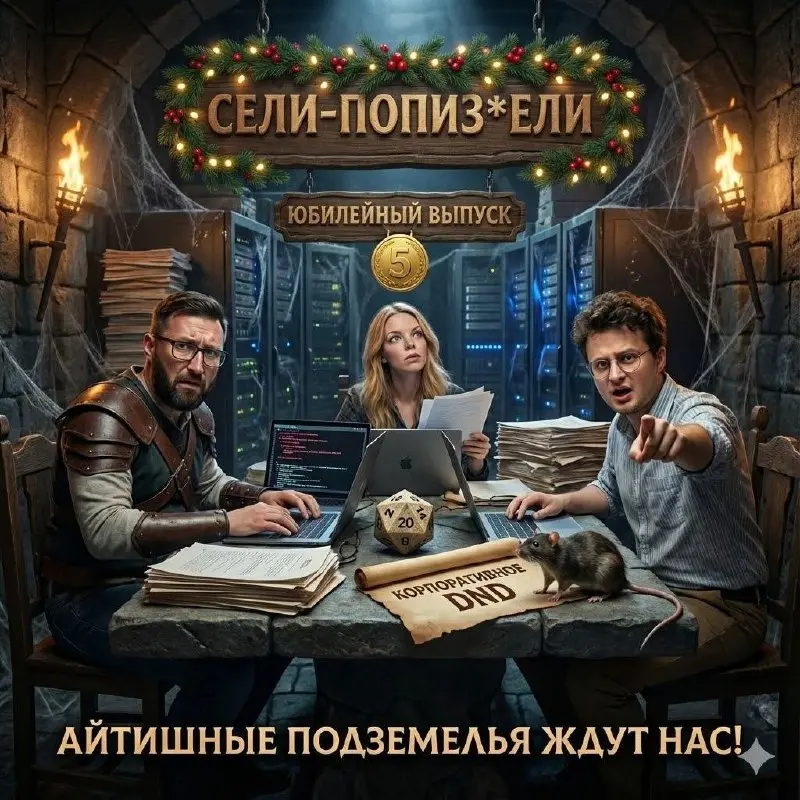 ЮБИЛЕЙНЫЙ ВЫПУСК «СЕЛИ-ПОПИЗ*ЕЛИ» — КОРПОРАТИВНОЕ DND
🐀 23 декабря Миша будет у руля, а Света с Пашей — в слепом забеге по лабиринтам айтишной бюрократии.
Одна команда. Один день до релиза | Сетка — социальная сеть от hh.ru