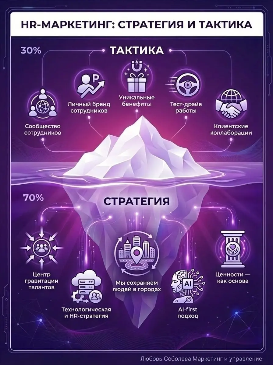 Новый год — время дарить подарки!
В подарок моим подписчикам я создала плакат «Стратегия и тактика HR-маркетинга сильнейших IT-брендов» | Сетка — социальная сеть от hh.ru