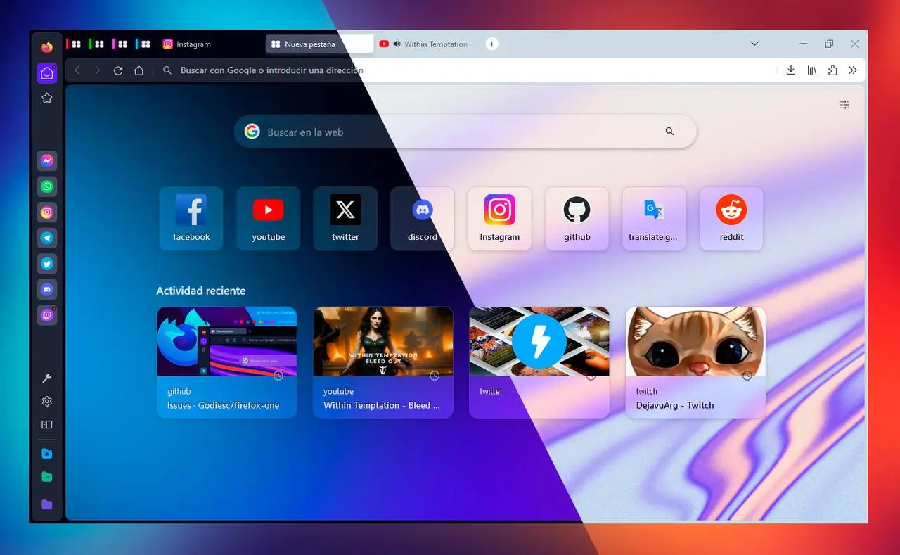 Firefox-ONE
Firefox-ONE — это тема для браузера Firefox, вдохновленная дизайном Opera-ONE, которая предлагает пользователям возможность настроить интерфейс по своему вкусу | Сетка — социальная сеть от hh.ru