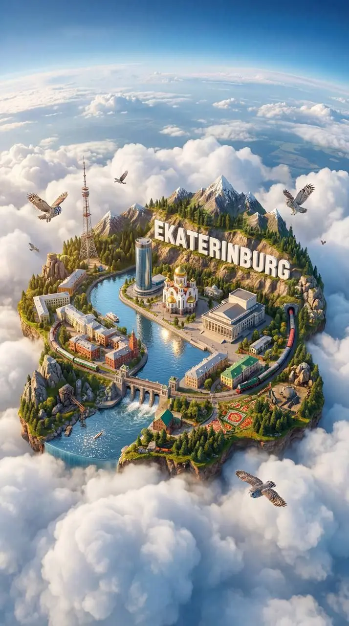 Создаём 3D визуализацию вашего города в NanoBanano
Промт:
Create an ultra-HD, hyper-realistic digital poster of a floating miniature island shaped like ВАШ ГОРОД, resting on white clouds in the sky | Сетка — социальная сеть от hh.ru