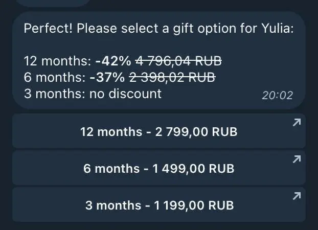Telegram Premium: продолжение
А в итоге Паша, конечно, интересно сделал. 4 разных места с 4 разными ценами на Premium | Сетка — социальная сеть от hh.ru