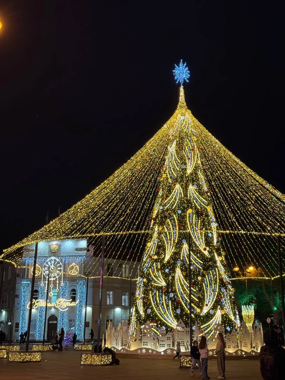 Геленджик утопает в новогодней магии! 🎄🌟 Главная ёлка на площади сверкает огнями, а по всему городу установлены очаровательные шишки и белочки из лампочек | Сетка — социальная сеть от hh.ru