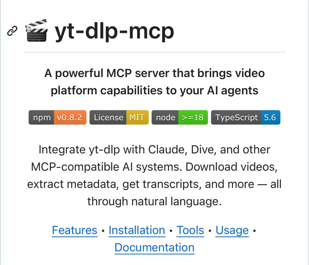yt-dlp-mcp
yt-dlp-mcp — это инновационное решение, которое интегрирует yt-dlp с ИИ-агентами, позволяя пользователям загружать видео, извлекать метаданные и получать транскрипты | Сетка — социальная сеть от hh.ru