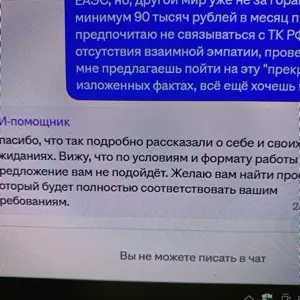 И снова о ИИ в найме
Сегодня увидела забавное сообщение от РД посредством ИИ, при том, что я не откликаюсь на вакансии с начала ноября. Ну, я же та ещё гадина, решила ответить… воспитание и всё такое | Сетка — социальная сеть от hh.ru
