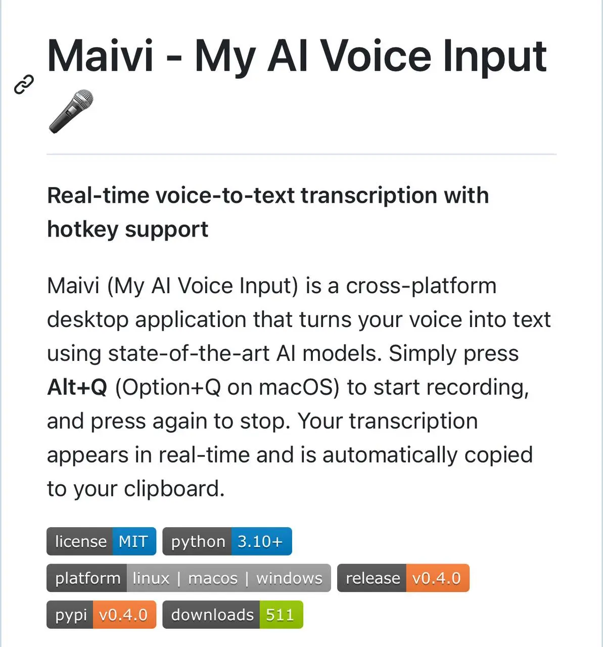 Maivi
Maivi — это кросс-платформенное приложение, быстро преобразующее голос в текст с использованием современных технологий ИИ и добавляя этот текст в буфер обмена | Сетка — социальная сеть от hh.ru