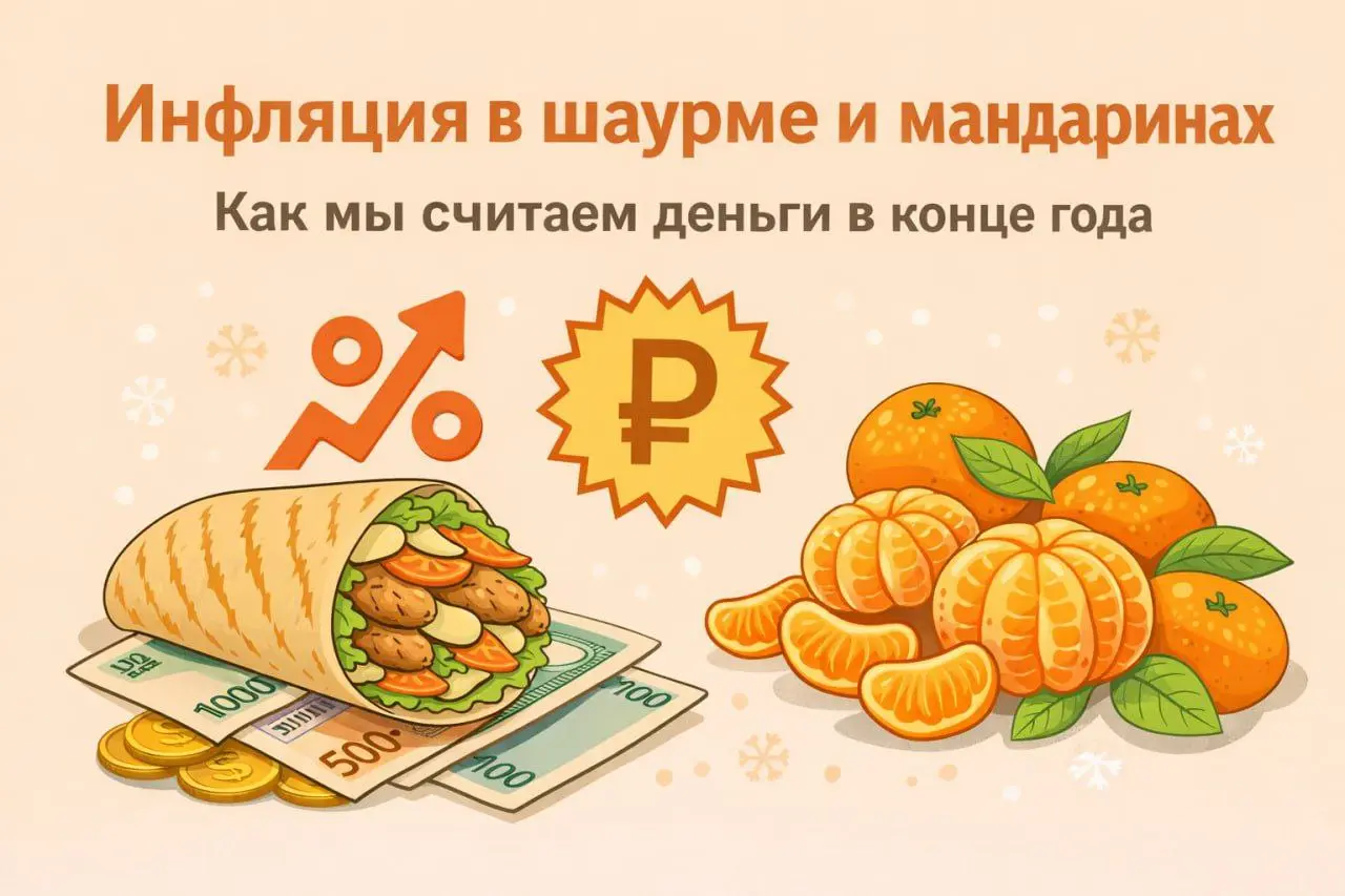 🌯🍊 Инфляция в шаурме и мандаринах: почему в конце года мы считаем деньги не в рублях
В конце года разговоры о деньгах звучат особенно громко | Сетка — социальная сеть от hh.ru