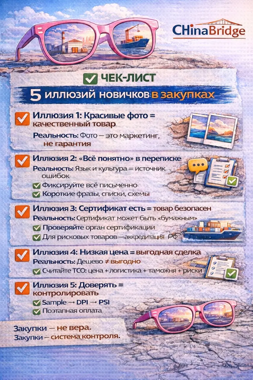 Чек-лист: 5 иллюзий новичков в закупках (и что делать на самом деле)
Иллюзия 1: ❤️ Красивые фото = Качественный товар
На деле: Фабрики часто используют студийные снимки идеальных образцов или вовсе чу... | Сетка — социальная сеть от hh.ru