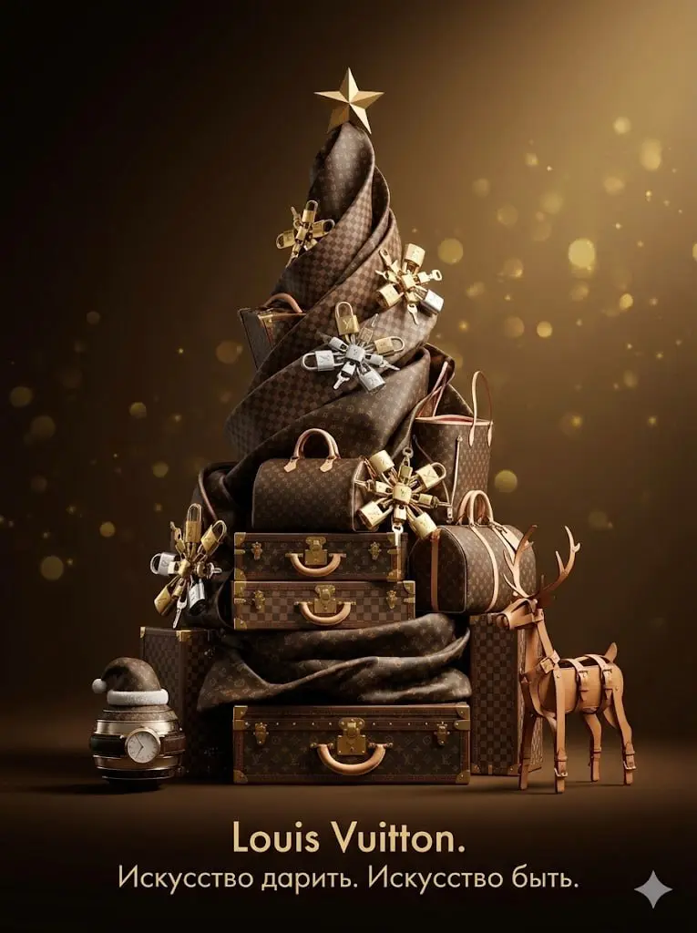 Промпт для создания новогодней креативной рекламы брендов
Создайте высококлассную концептуальную рождественскую рекламу для [Название бренда] | Сетка — социальная сеть от hh.ru