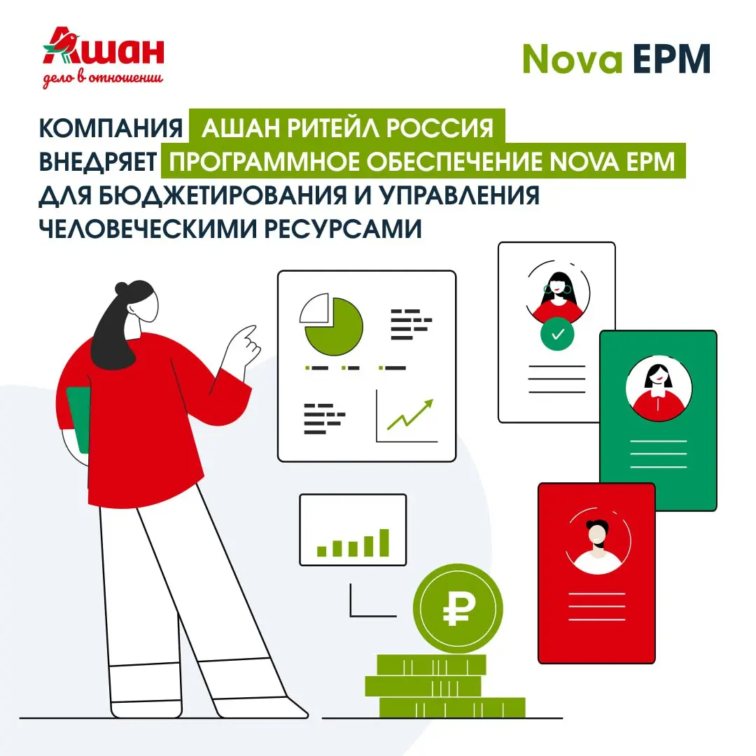 Компания АШАН Ритейл Россия внедряет программное обеспечение Nova EPM для бюджетирования и управления человеческими ресурсами
Система охватит весь персонал торговой сети – порядка 25 000 человек | Сетка — социальная сеть от hh.ru