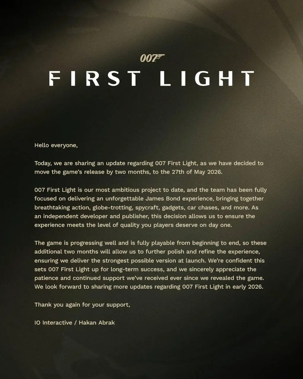 IO Interactive объявила о переносе релиза экшен-адвенчуры 007: First Light на 27 мая 2026 года | Сетка — социальная сеть от hh.ru
