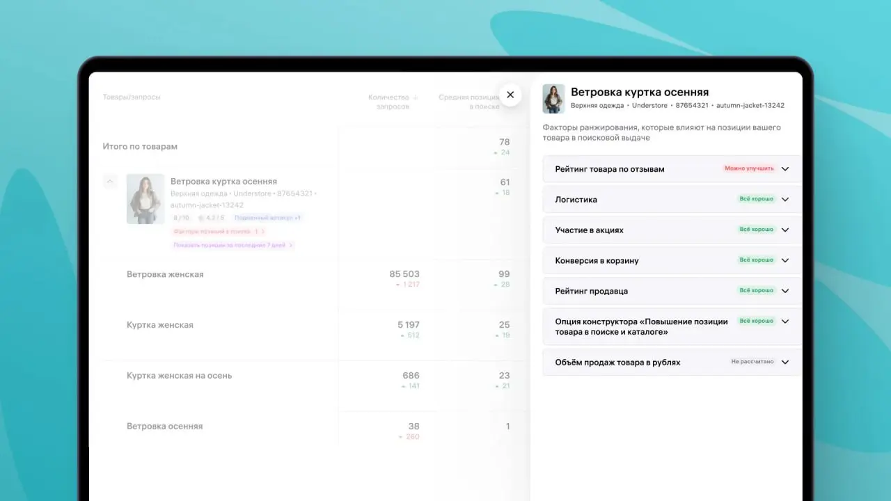 💜 Какие факторы влияют на ранжирование ваших карточек товаров? Узнать можно за денежку в Джем! 😱
Сейчас в таблице отчёта появилась новая отметка — «Факторы позиций в поиске».
База от ВБ | Сетка — социальная сеть от hh.ru
