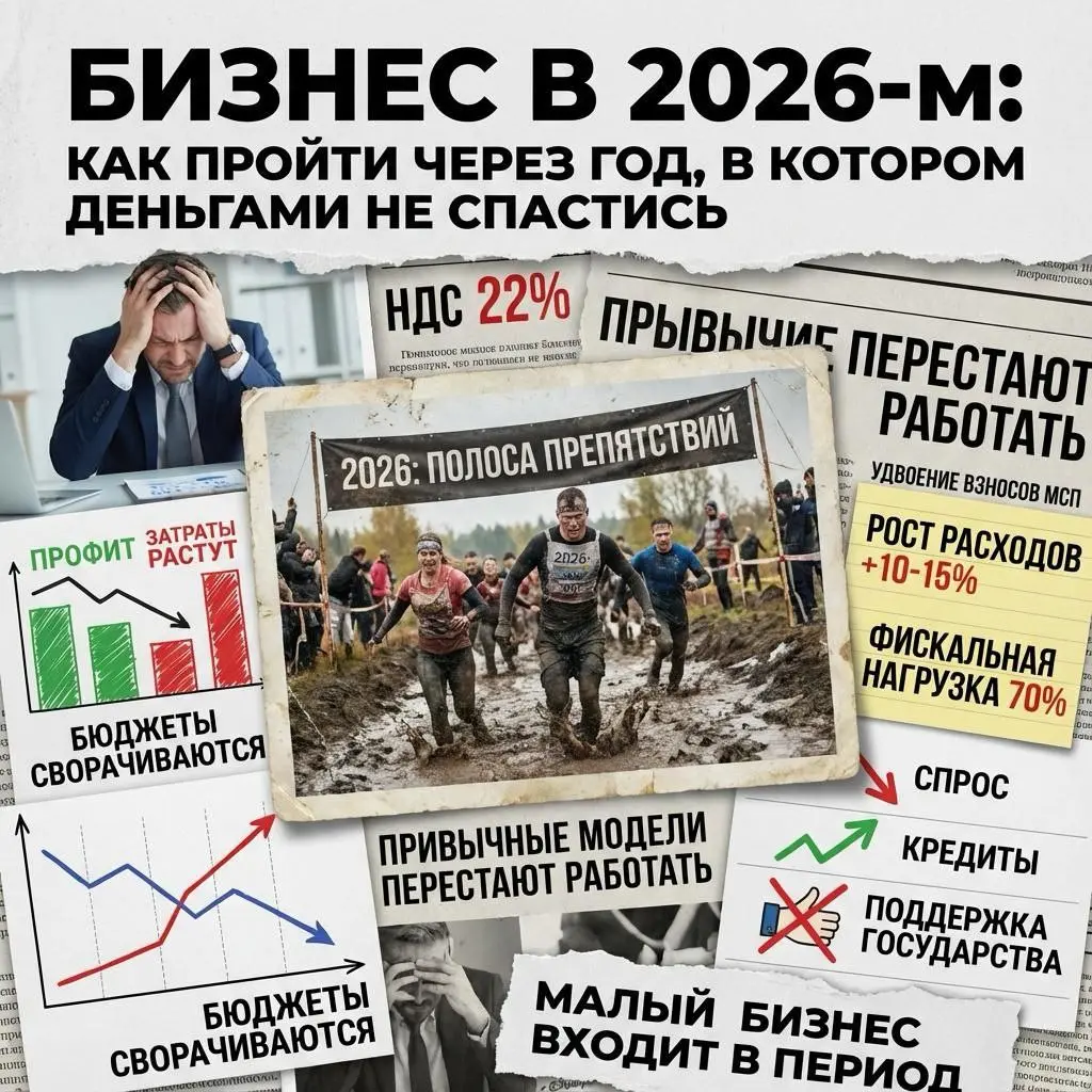 Бизнес в 2026-м: как пройти через год, в котором деньгами не спастись
О том, что 2026 год станет для бизнеса полосой препятствий на выживание, молчит только ленивый, слепой или откровенный дурак | Сетка — социальная сеть от hh.ru