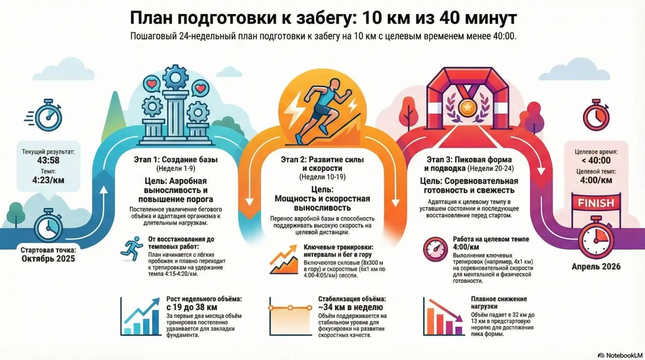 Скормил нейросети свой тренировочный план…
на выходе – симпатичная инфографика.
Как видите нейросеть блестяще справляется с проблемой "чистого листа", но выдача всегда нуждается в корректировке | Сетка — социальная сеть от hh.ru