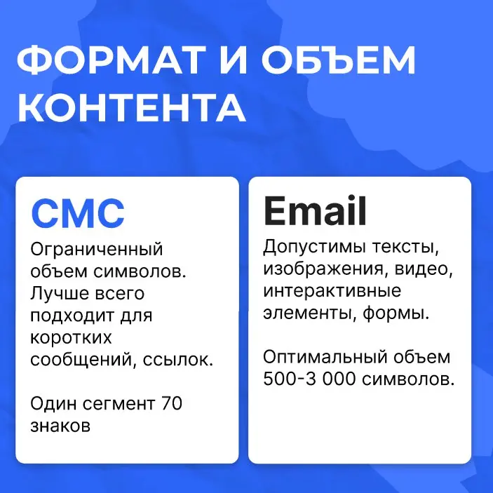 СМС и Email — взаимодополняющие или взаимодополняющие?
СМС — про мгновенные действия:

Срочные уведомления. Подтверждение заказов, коды для входа, напоминания о записи | Сетка — социальная сеть от hh.ru
