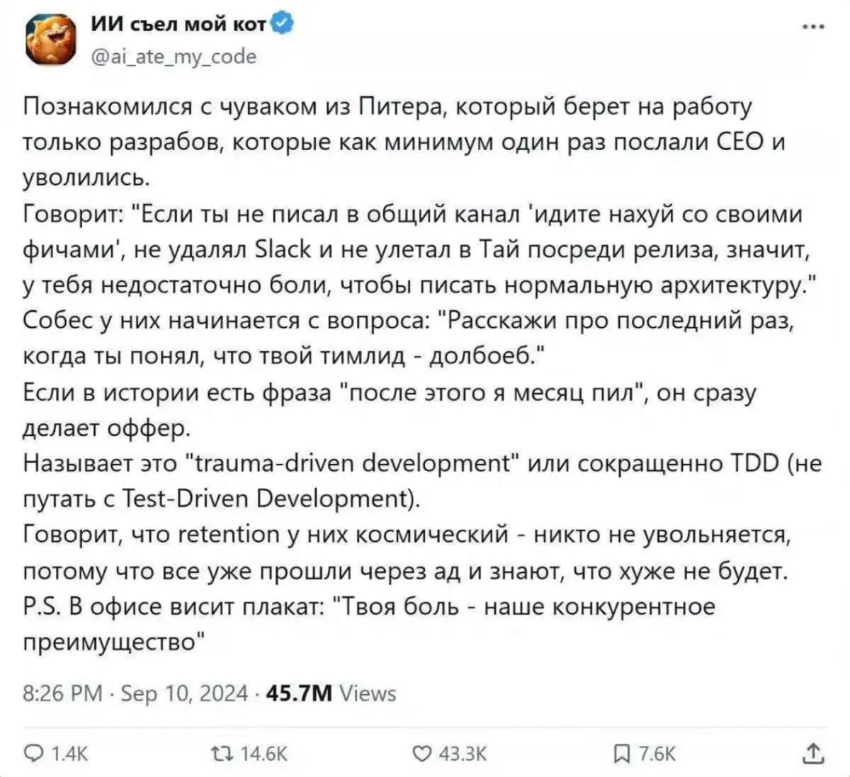 TRAUMA-DRIVEN DEVELOPMENT | Сетка — социальная сеть от hh.ru