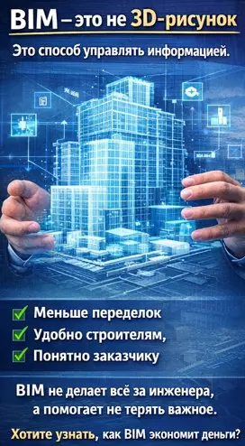 BIM — это не “модная программа”
BIM часто воспринимают как 3D-картинку.
Но на самом деле — это способ работать с информацией | Сетка — социальная сеть от hh.ru