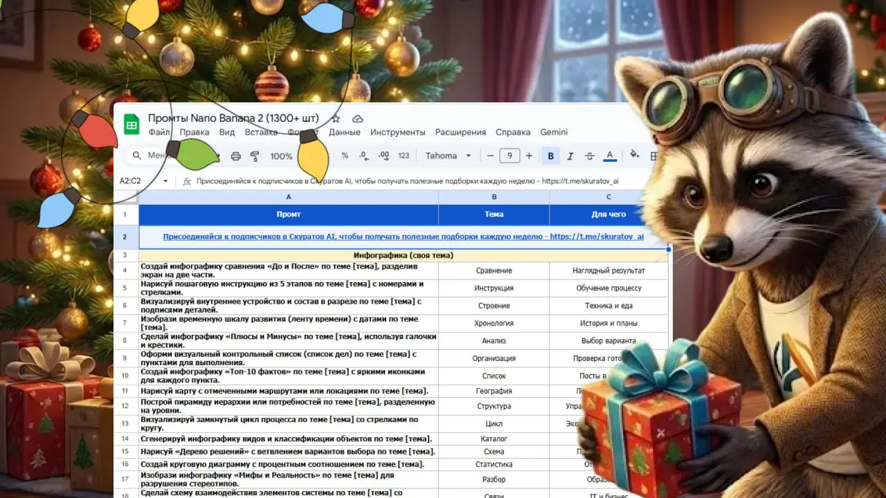 🎁 Долгожданный подарок под ёлку.
💎850+ промптов для Nano Banana: инфографика, фото, реклама ... .
Промпты все рабочие — берите и гоните визуал хоть на презентацию, хоть на сторис, хоть бабушке на обои | Сетка — социальная сеть от hh.ru