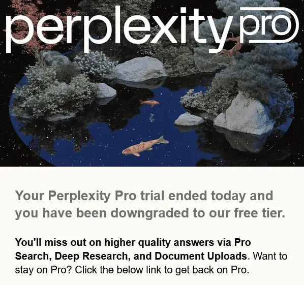 Концерт недолго продолжался. Perplexity отозвал PRO-лицензию.
Дальше любовь только за деньги ) Благо вместо удаления аккаунта оставил на базовом тарифе и историю сохранил. И на том спасибо | Сетка — социальная сеть от hh.ru