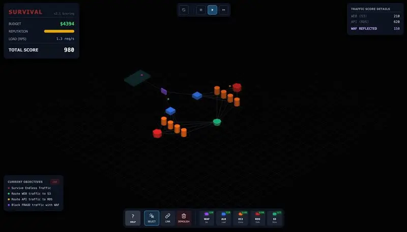 https://github.com/pshenok/server-survival
Игрушка про то, как ты строишь свою собственную облачную структуру.
Зарабатывай очки, трать их на улучшение структуры, отбивай DDOS атаки. | Сетка — социальная сеть от hh.ru