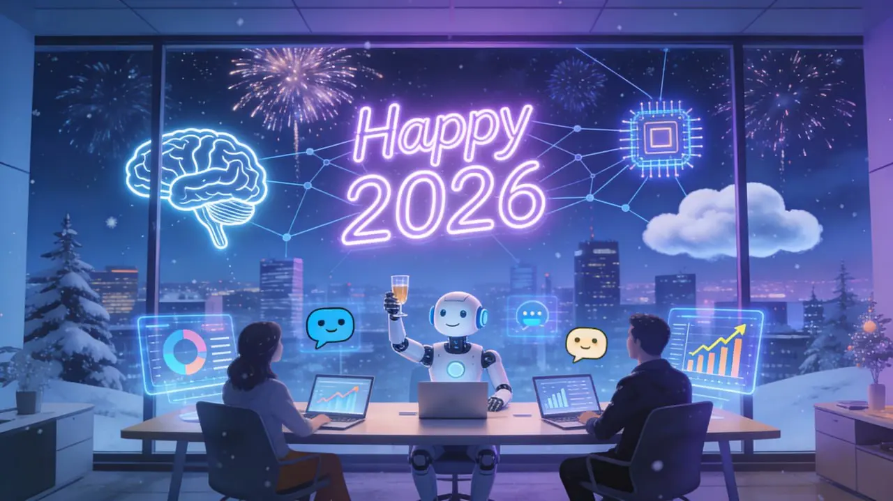 🎉 С Новым 2026 годом, пионеры ИИ! 🚀
Дорогие подписчики Aihubrus! Поздравляем вас с 2026 годом — временем, когда ИИ перестает быть инструментом и становится настоящим партнером в бизнесе, творчестве и ... | Сетка — социальная сеть от hh.ru