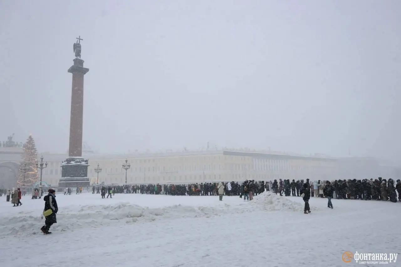 Петербург подтверждает звание культурной столицы. Перед Эрмитажем выстроилась километровая очередь до Александровской колонны. Всем ожидающим предлагают бесплатный горячий чай | Сетка — социальная сеть от hh.ru