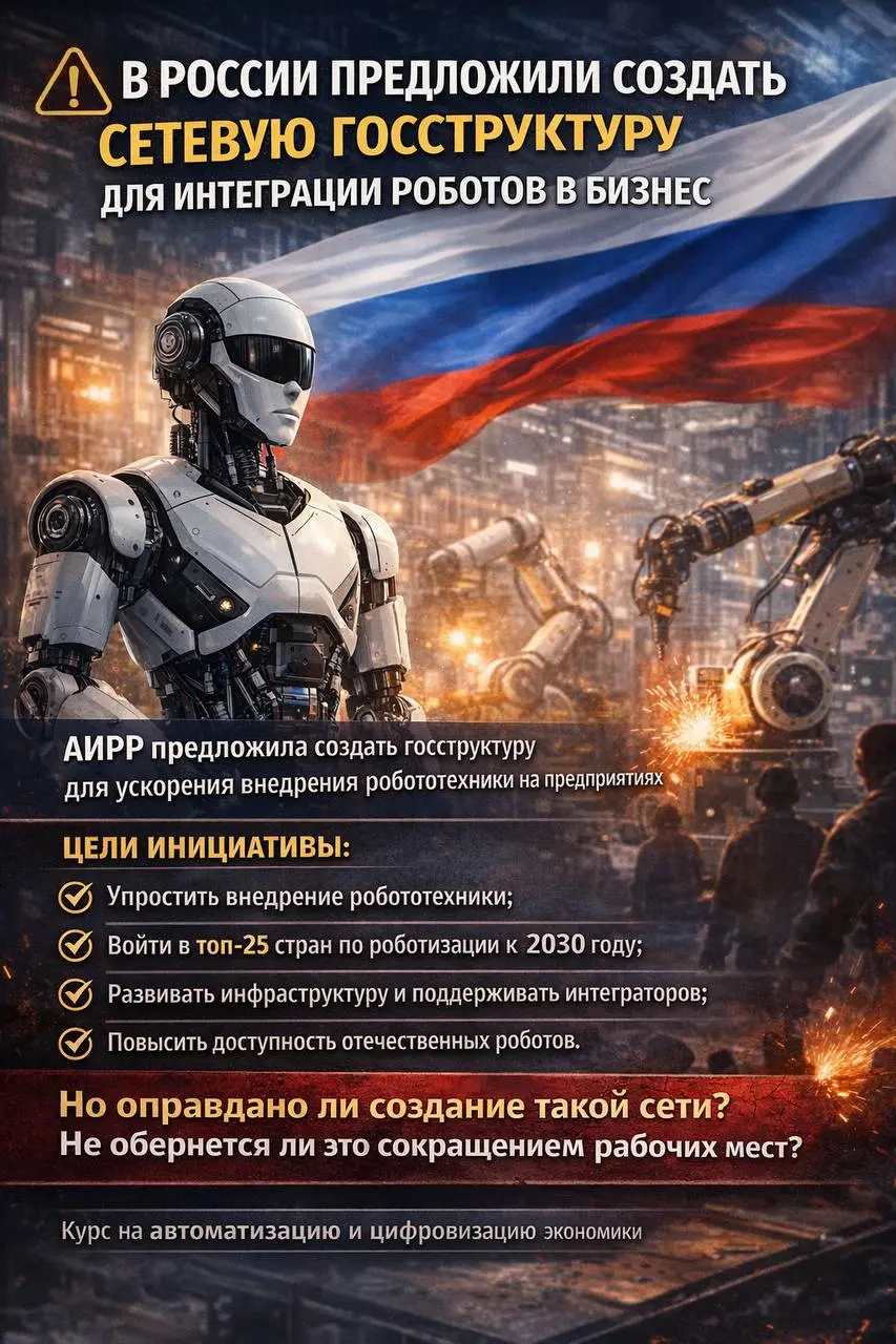 📌 В АИРР предложили создать сетевую госструктуру для интеграции роботов в бизнес 🤖💼
Ассоциация инновационных регионов России выступила с инициативой создать сеть государственной структуры, которая объ... | Сетка — социальная сеть от hh.ru