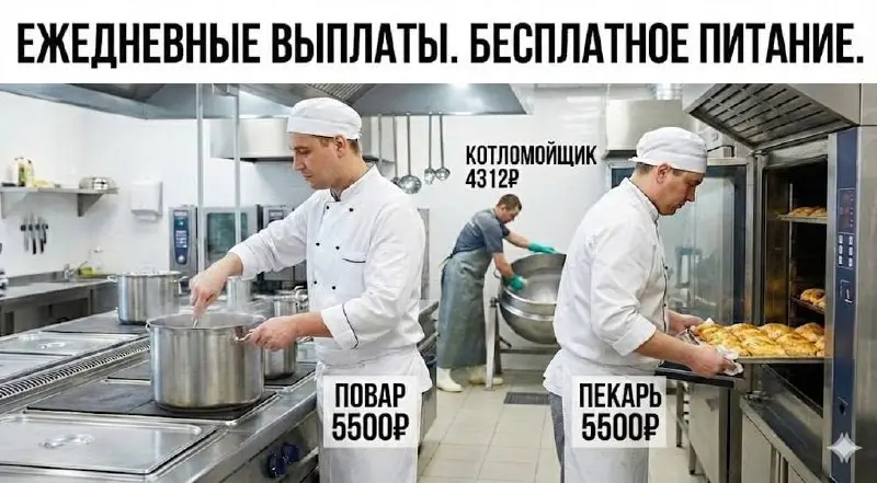 🏭 ПРОИЗВОДСТВО ГОТОВОЙ ЕДЫ
📍 г. Москва, ул. Прянишникова, 19А. САО
⸻
💼 ОТКРЫТЫ ВАКАНСИИ
🍳 Повар. горячий цех
💰 5 500 ₽ за смену. на руки
🕒 07:30–19:30
🥐 Пекарь
💰 5 500 ₽ за смену | Сетка — социальная сеть от hh.ru