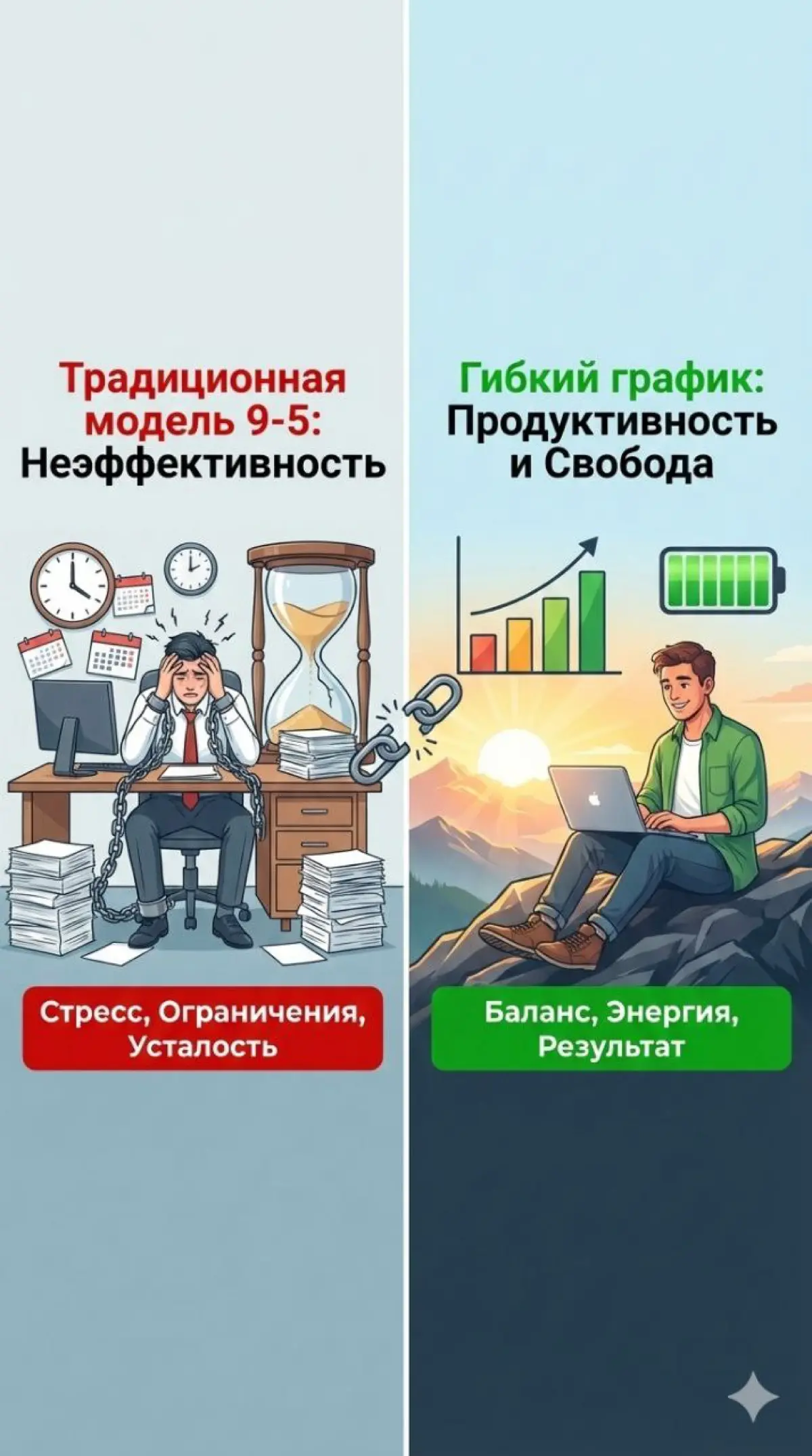 Почему традиционный режим работы с 9 до 5 не эффективен?
Если бы вы могли посмотреть на свой мозг на скане МРТ в течение рабочего дня, вы бы поняли, почему продуктивность так резко падает после трёх ч... | Сетка — социальная сеть от hh.ru