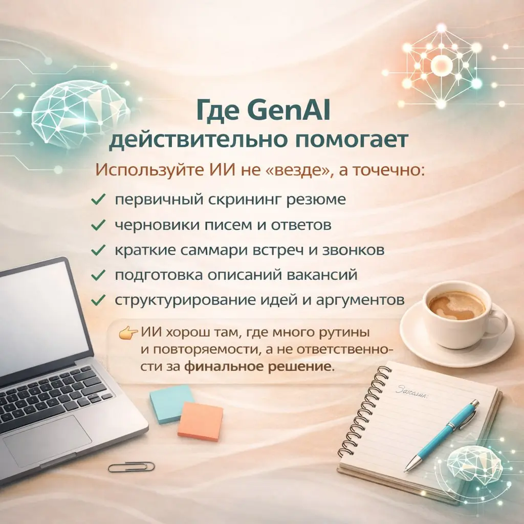 Внедрение GenAI сложность или оптимизация
Коллеги собралиподборку инструментов на базе ИИ, которые помогают разгрузить рутину и упростить рабочие задачи в 2026 году — без ощущения, что «теперь надо ещ... | Сетка — социальная сеть от hh.ru
