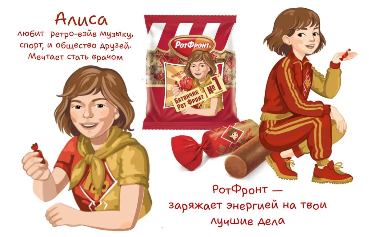На иллюстраторской площадке вывесили конкурс на разработку маскота для батончиков РотФронт.  А я в любом кипише участвую, и тут за вечер накидала хорошую девочку | Сетка — социальная сеть от hh.ru