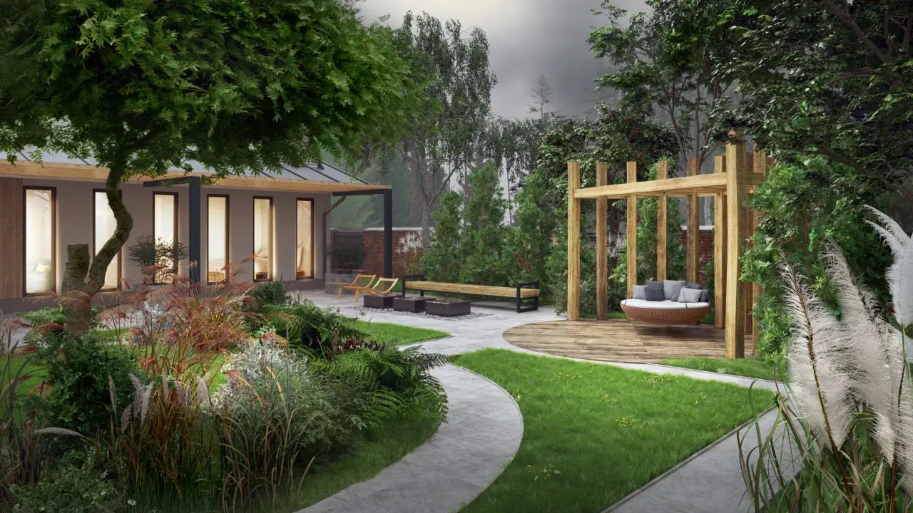 Сад, пергола, благоустройство. Различное освещение и атмосфера, визуализация в 3D #экстерьер #3dsmax #ландшафт #визуализатор #ландшафтныйдизайн #визуализациядвора #уютныйдвор | Сетка — социальная сеть от hh.ru