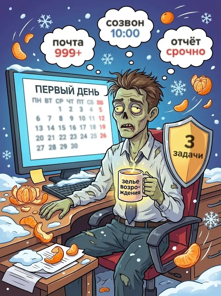 🧃 Первый рабочий день после января: инструкция выживания | Сетка — социальная сеть от hh.ru