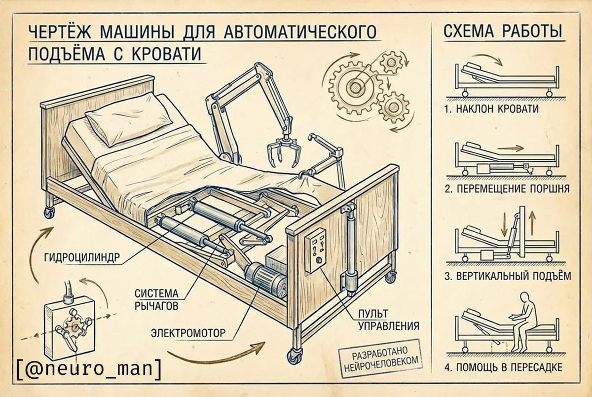 Самые безумные проекты и Nano Banana Pro — кровать-будильник с автоподъёмником
Первый рабочи@neuroman
[
]й день после затяжных выходных — страшное испытание не только духа, но и тела | Сетка — социальная сеть от hh.ru