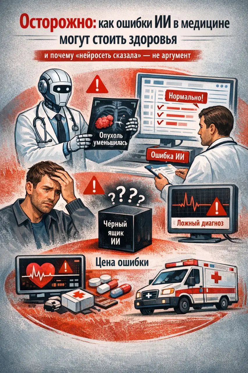 Осторожно: как ошибки ИИ в медицине могут стоить здоровья (и почему «нейросеть сказала» — не аргумент)
Привет! Мы часто пишем о прорывах ИИ, но сегодня — важное предупреждение | Сетка — социальная сеть от hh.ru