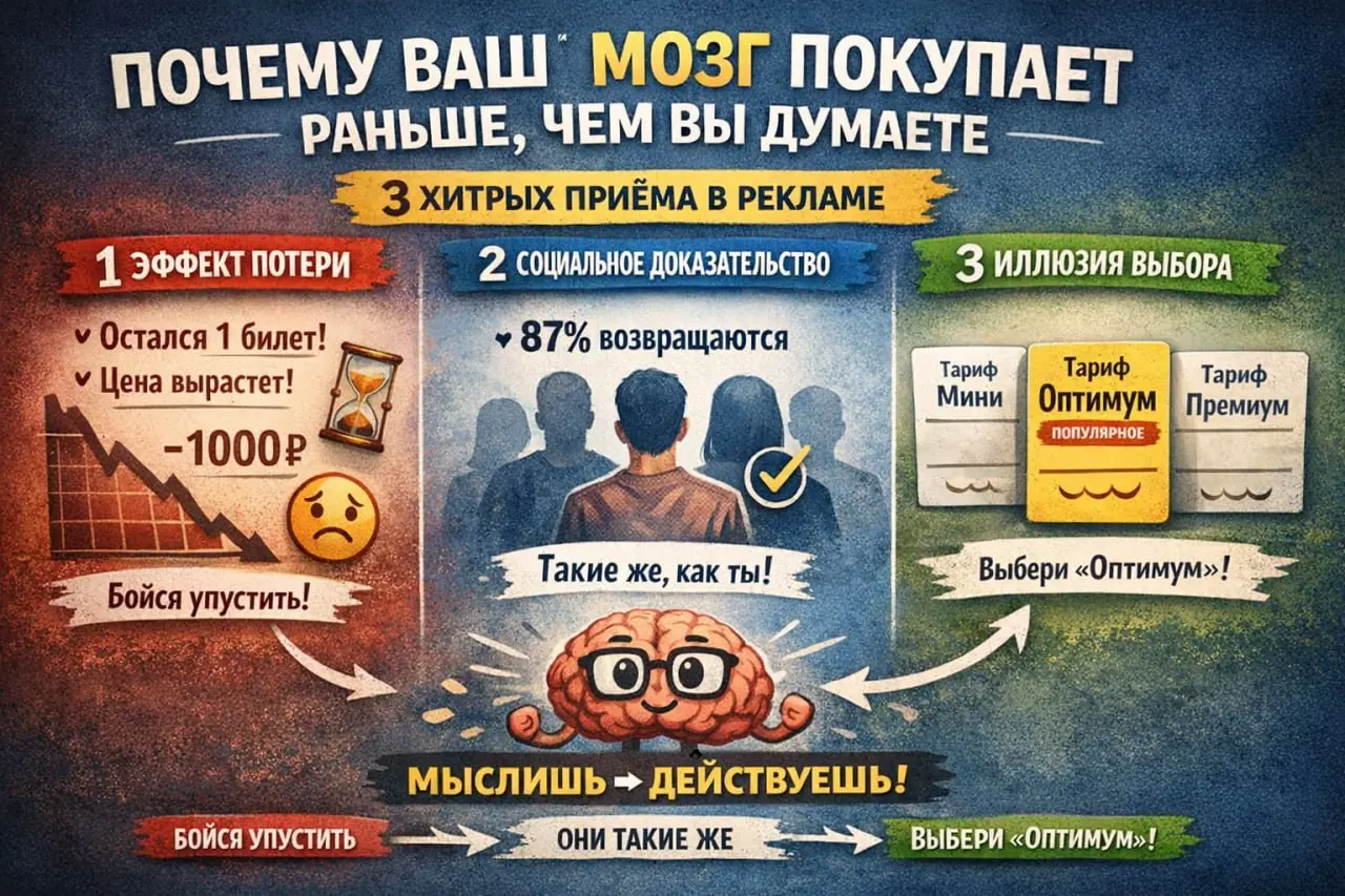 🧠 Почему ваш мозг покупает раньше, чем вы думаете
Вы не принимаете решение — за вас это делает мозг. За 0,3 секунды | Сетка — социальная сеть от hh.ru