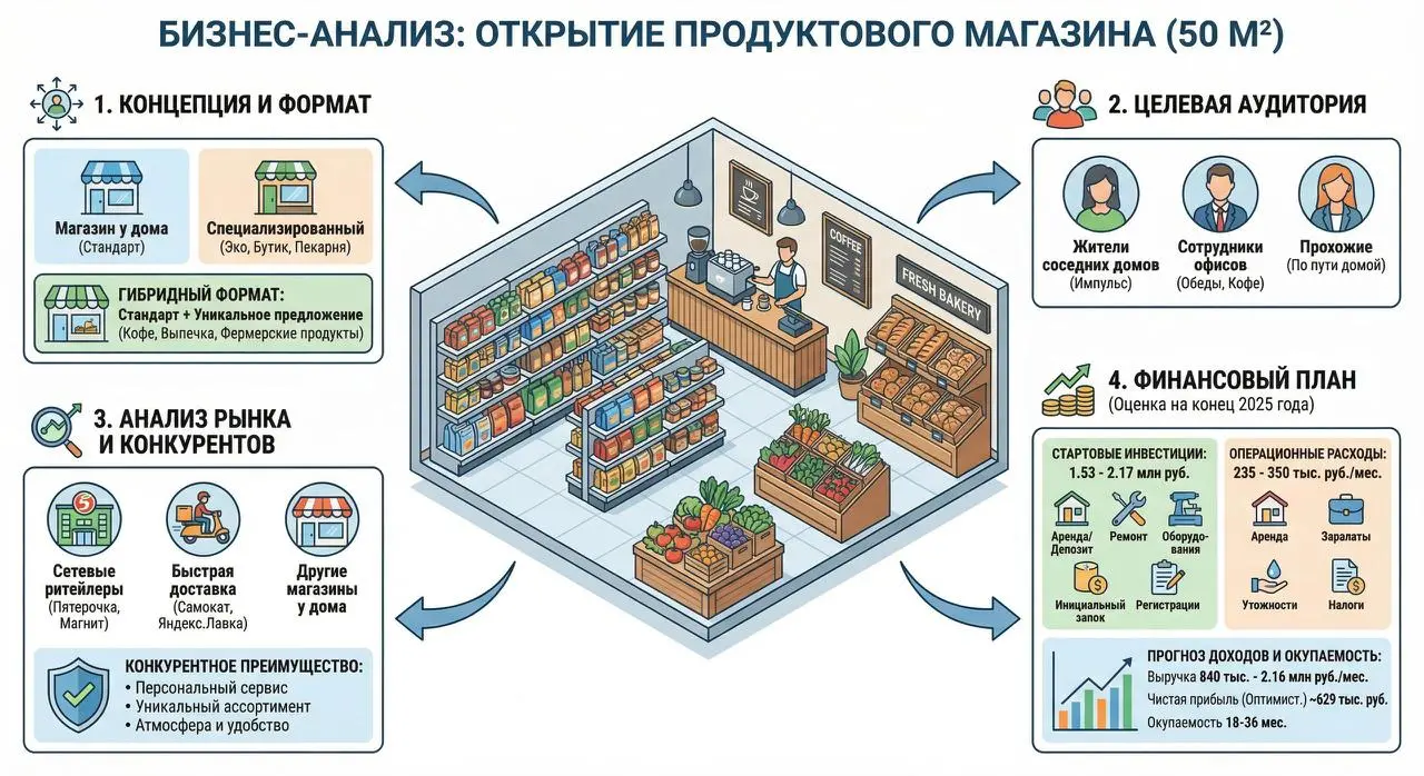 БИЗНЕС-АНАЛИЗ: Открытие продуктового магазина (50 м²)
❓ВОПРОС: Стоит ли открывать продуктовый магазин не большого формата? Насколько это прибыльно и перспективно?
Многие считают, что главные проблемы ... | Сетка — социальная сеть от hh.ru