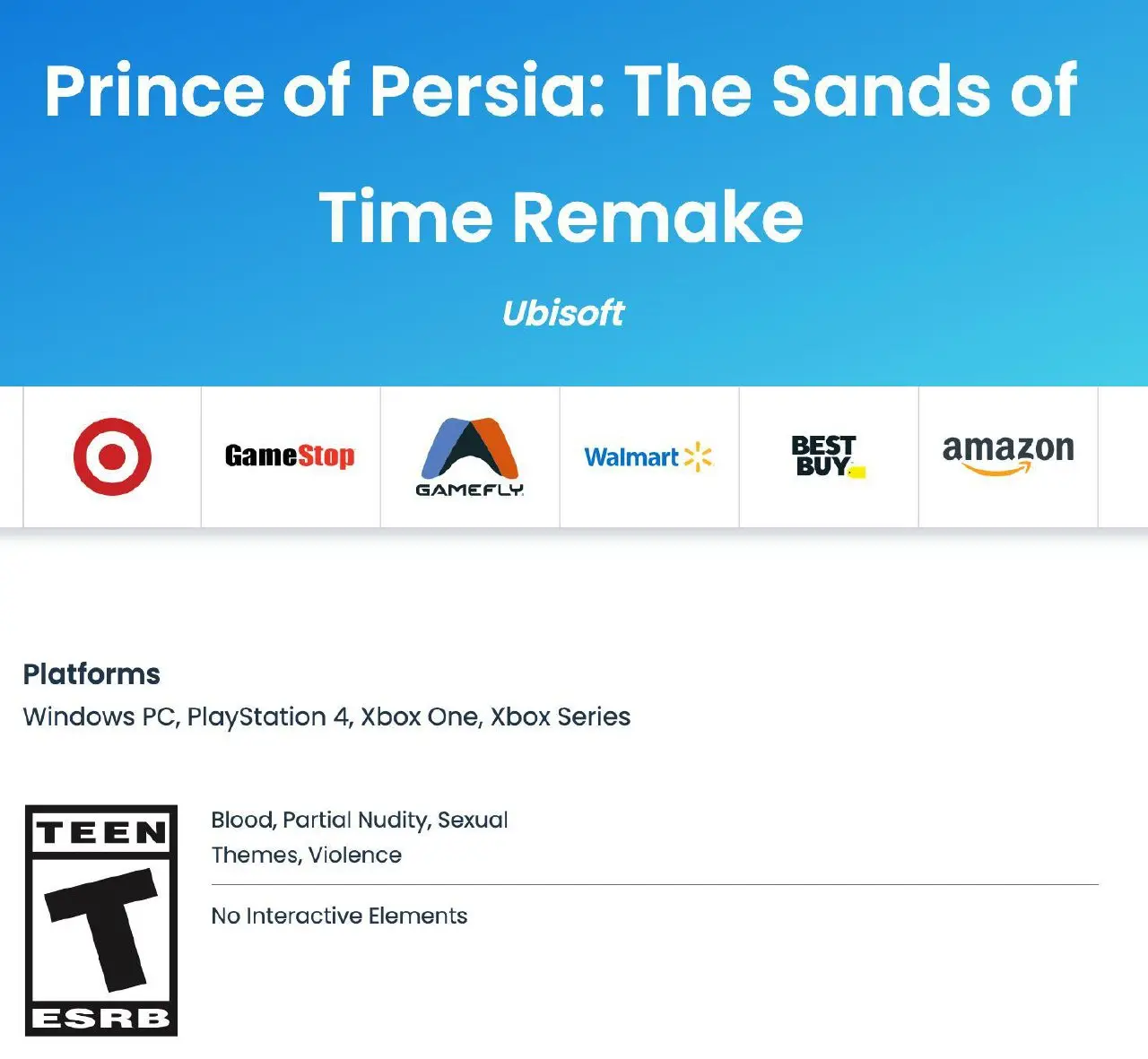 Ремейк Prince of Persia: The Sands of Time получил возрастной рейтинг. Игра может выйти уже в этом году. | Сетка — социальная сеть от hh.ru