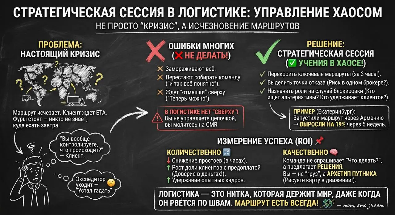 Стратегическая сессия в кризис? Нет. Это не «в кризис». Это — когда маршрут исчезает, а клиент всё ещё ждёт ETA.
После праздников я вышла на связь с коллегой из Ростова. Он сказал: «У нас фуры стоят | Сетка — социальная сеть от hh.ru