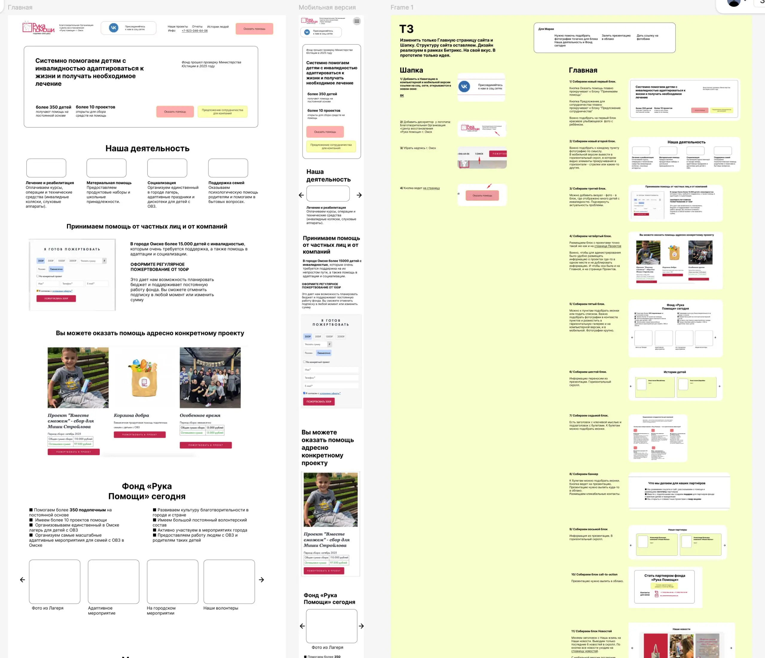 В начале октября 2025 к нам обратилась Мария Винтер из фонда рука-помощи-омск.рф с запросом на доработку и обновление главной страницы сайта фонда | Сетка — социальная сеть от hh.ru