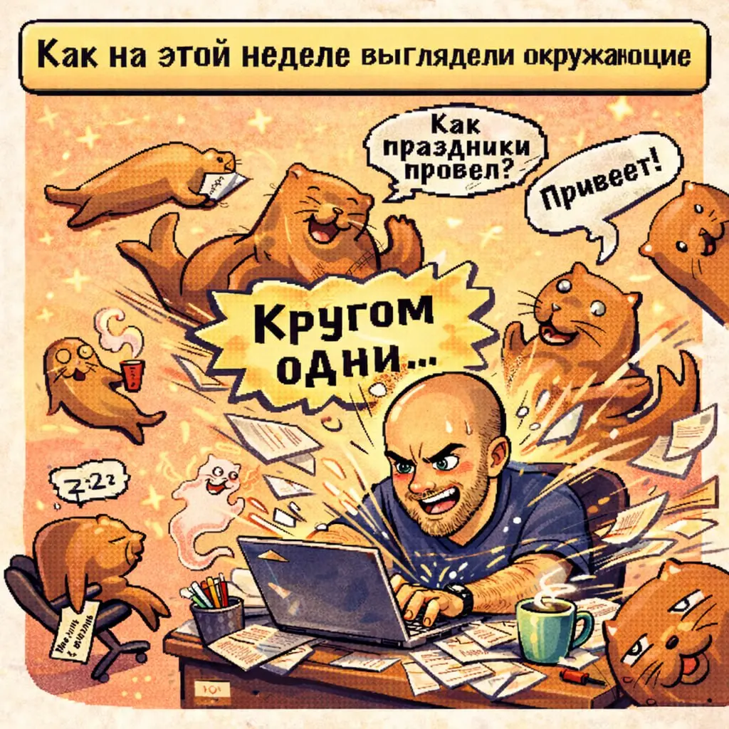 Коллеги, привет...
Как неделя прошла?
Тоже чувствовали себя как на картинке?
#оффтоп | Сетка — социальная сеть от hh.ru