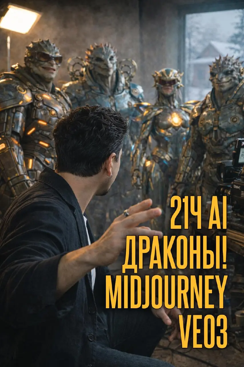 Собрал драконов-конструкторов в футуристском стиле — мини-фильм для канала @moidomgroup!
🚀 Разбил 21 час на несколько дней: скрипт в ChatGPT, персонажи (мощные доспехи, молнии в мастерской ) в Midjour... | Сетка — социальная сеть от hh.ru
