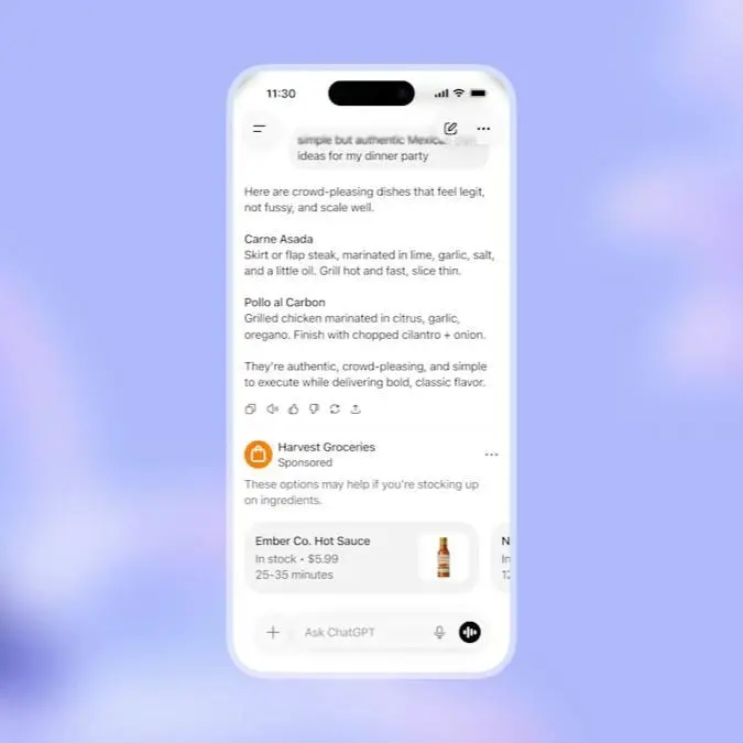 В ChatGPT появится реклама. Ее будут показывать в бесплатном тарифе и варианте за $8, который раньше был доступен только для Индии. Рекламный блок будут показывать над основным ответом. | Сетка — социальная сеть от hh.ru